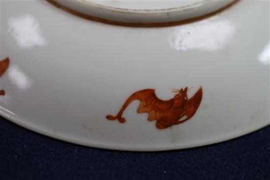 A Chinese famille rose Guangxu nine peach dish with blue glazed six character mark, 6.5in. diameter
